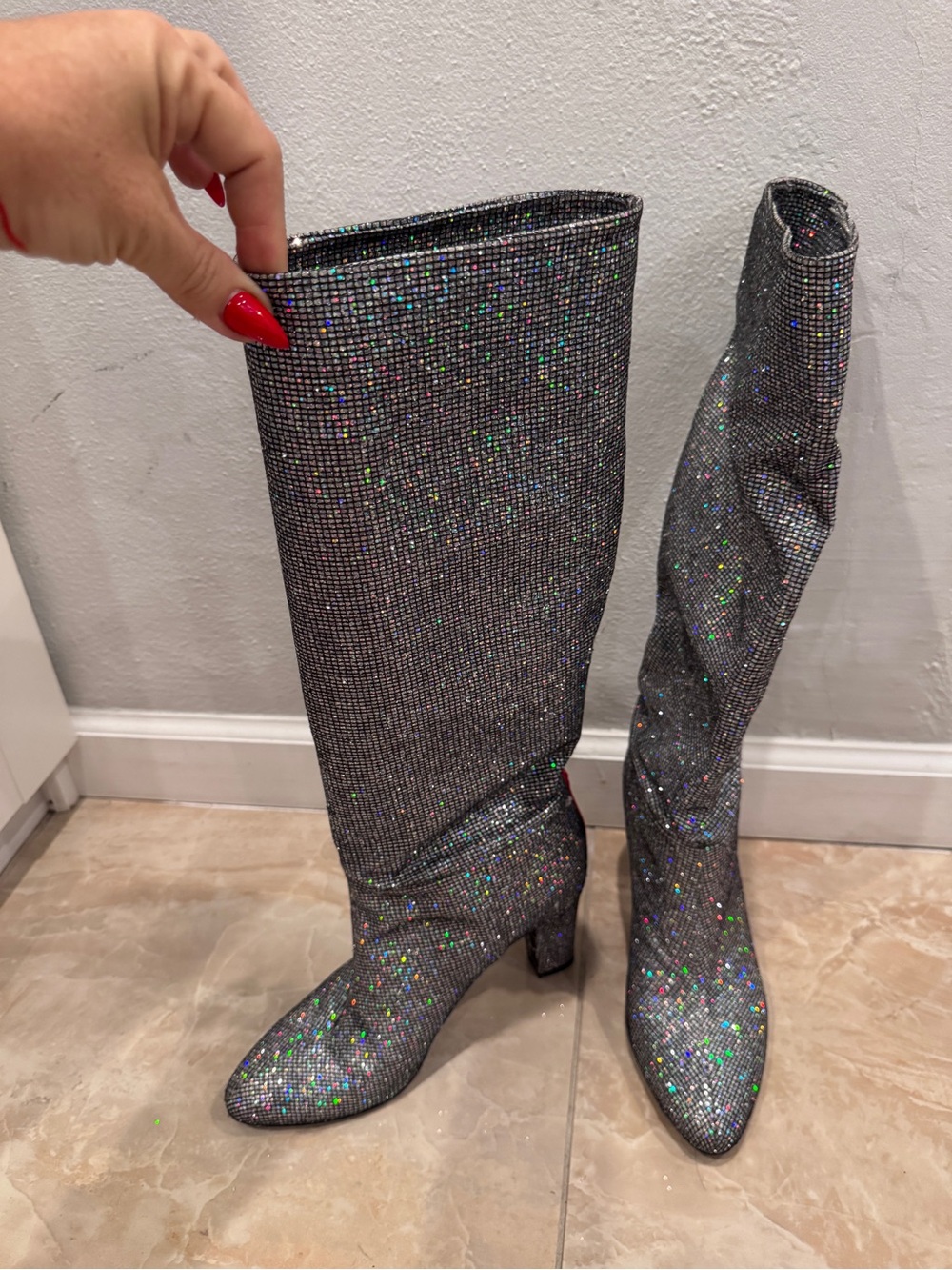 SJP by Sarah Jessica Parker Silver Glitter Over-the-Knee Boots